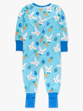 Blue Bow Tie Bunnies Convertible One Piece Pajama, Bamboo Viscose