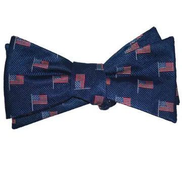 American Flag Bow Tie - Navy, Woven Silk