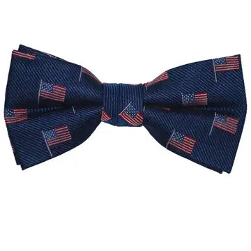 American Flag Bow Tie - Navy, Woven Silk, Pre-Tied For Kids