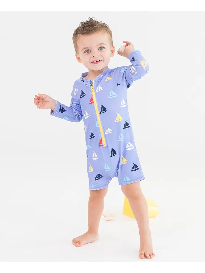 Baby Boys Down By the Bay Long Sleeve One Piece Rash Guard Swimsuit