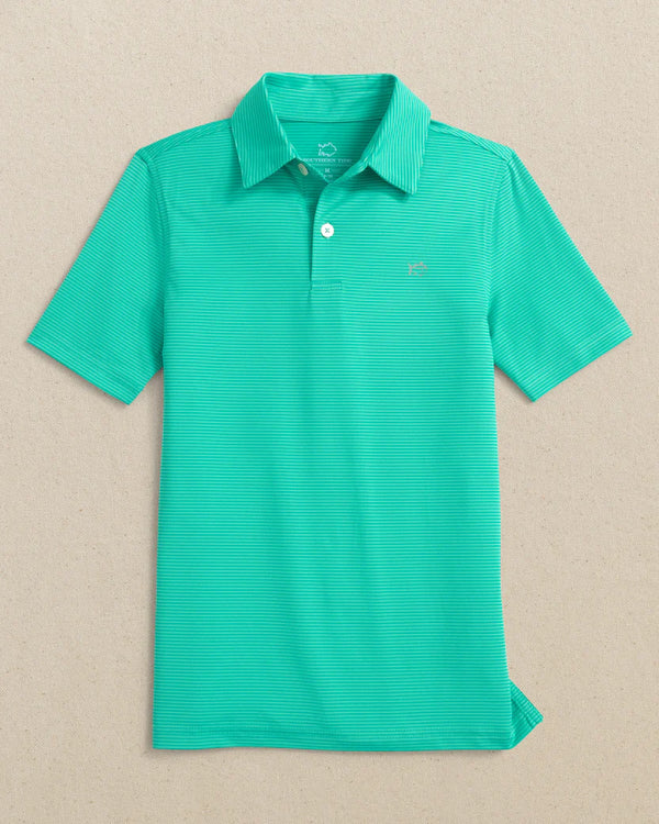 Boys Driver Meadowbrook Stripe Performance Polo - Turtle Green