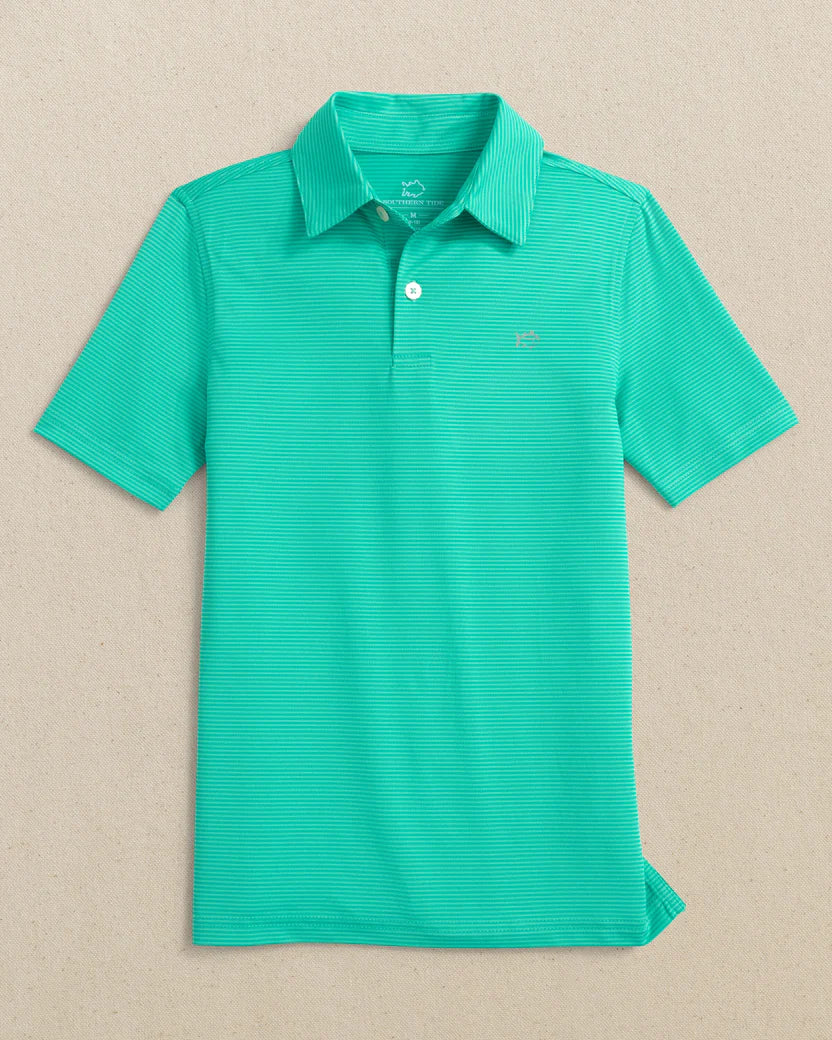 Boys Driver Meadowbrook Stripe Performance Polo - Turtle Green