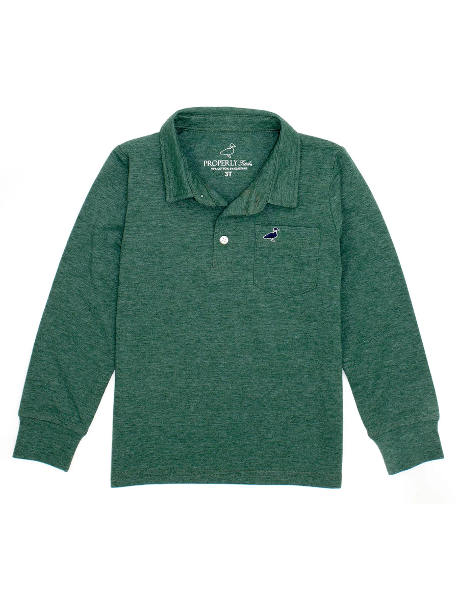 Boys Harrison Pocket Polo Long Sleeve - Hunter Green