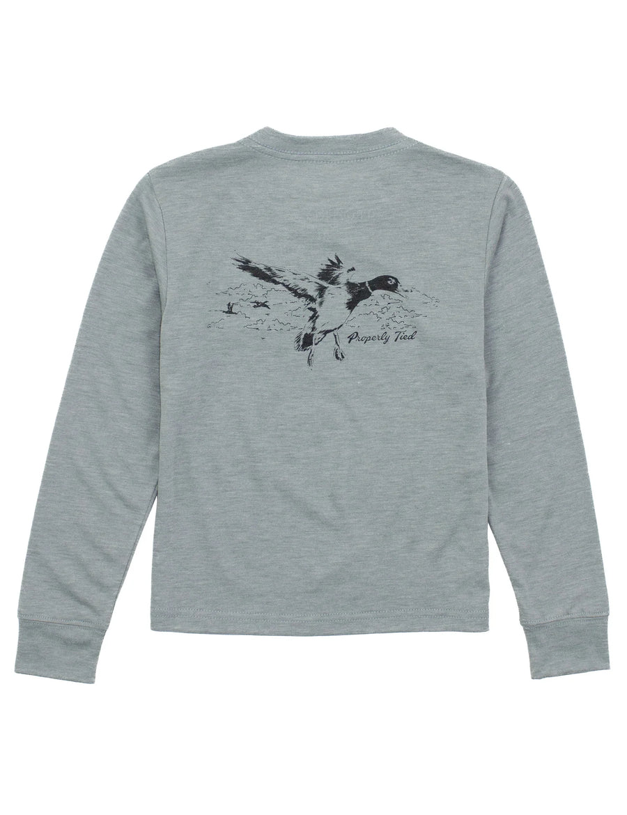 Boys Portland Pocket Tee LS Flying Mallard - Moss Grey