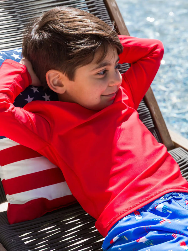 Boys Vintage Red Long Sleeve Rash Guard