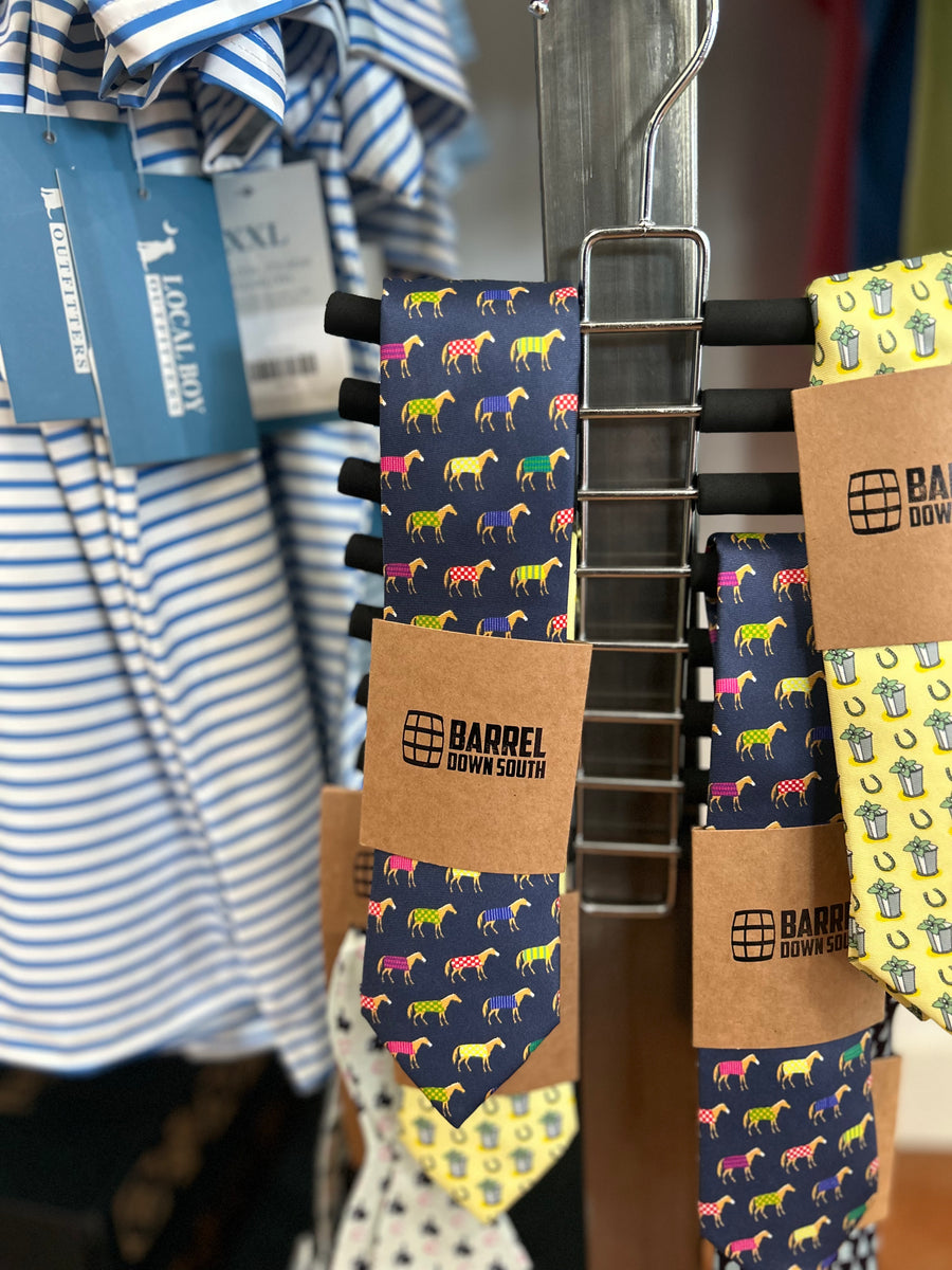 Horse Racing Dark Blue Multi Color Horses Necktie