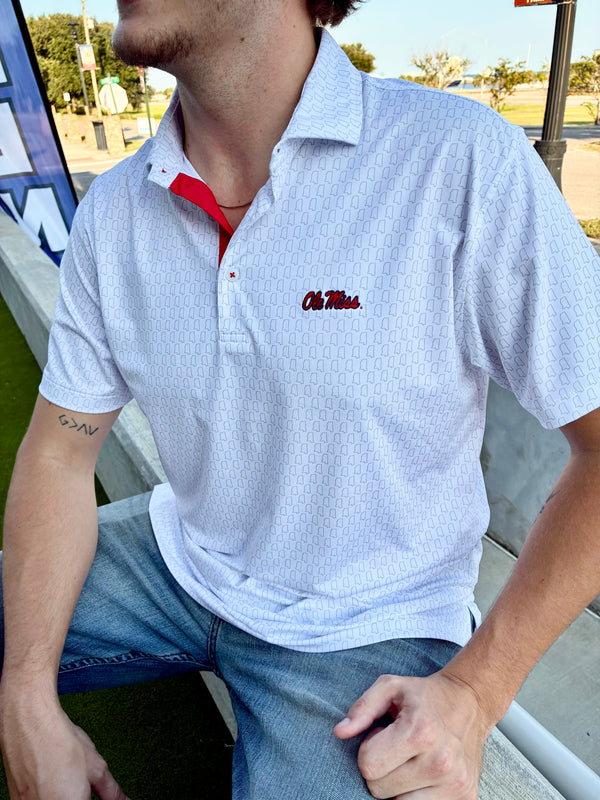 Ole Miss White State Outline Polo