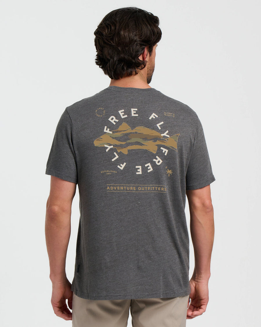 Camo Redfish Pocket Tee - Heather Black Sand