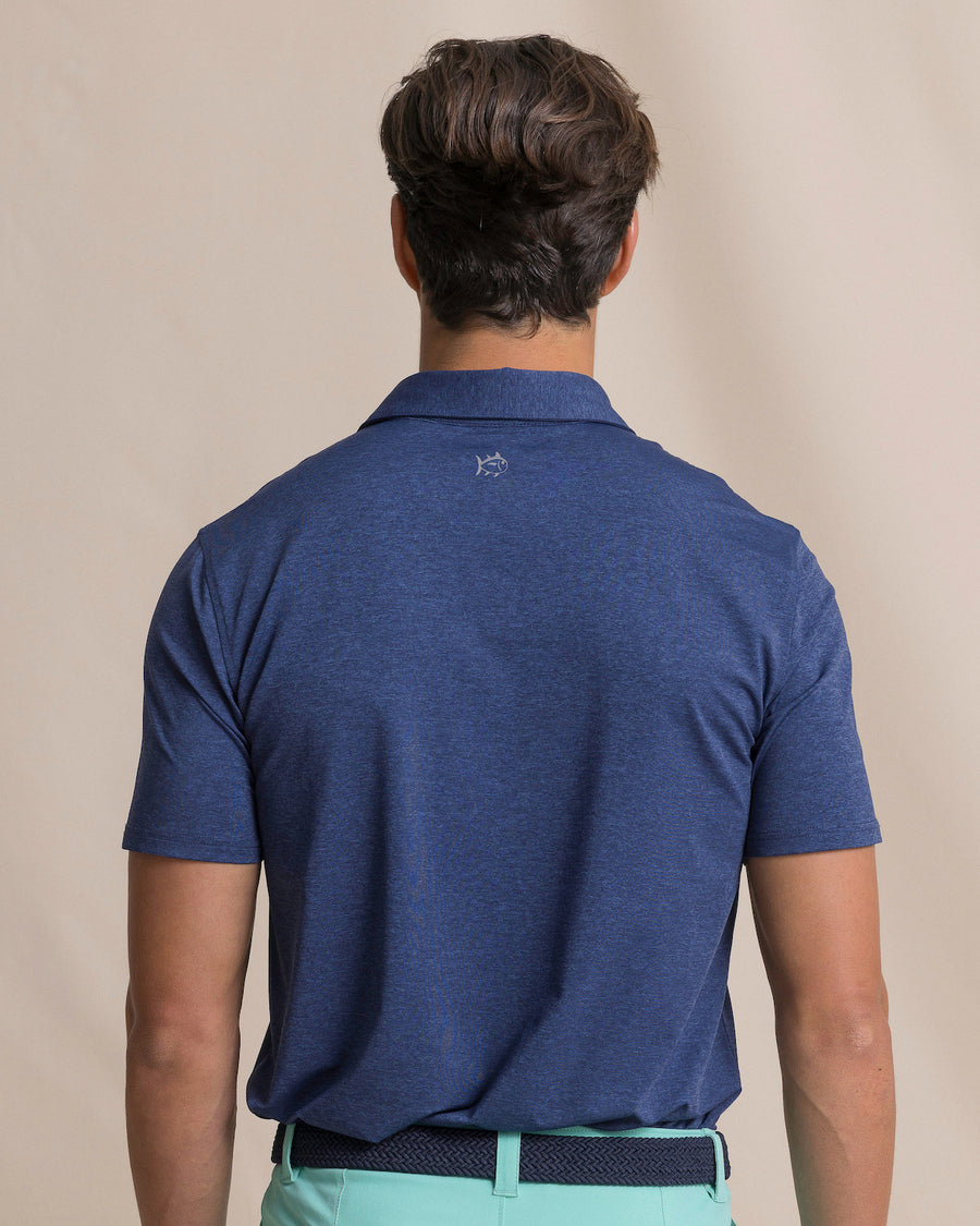 M SS Coastal Breeze Heather Perf Polo- Heather Nautical Blue