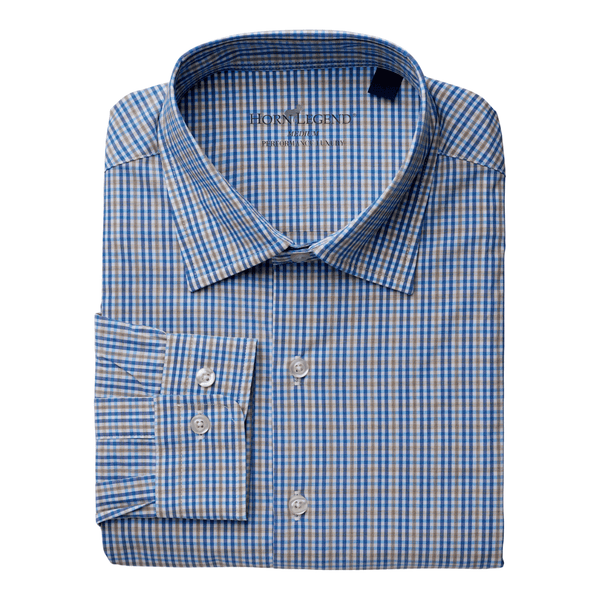 Llano Spread Collar Hidden Button Performance Woven - Blue/Gold