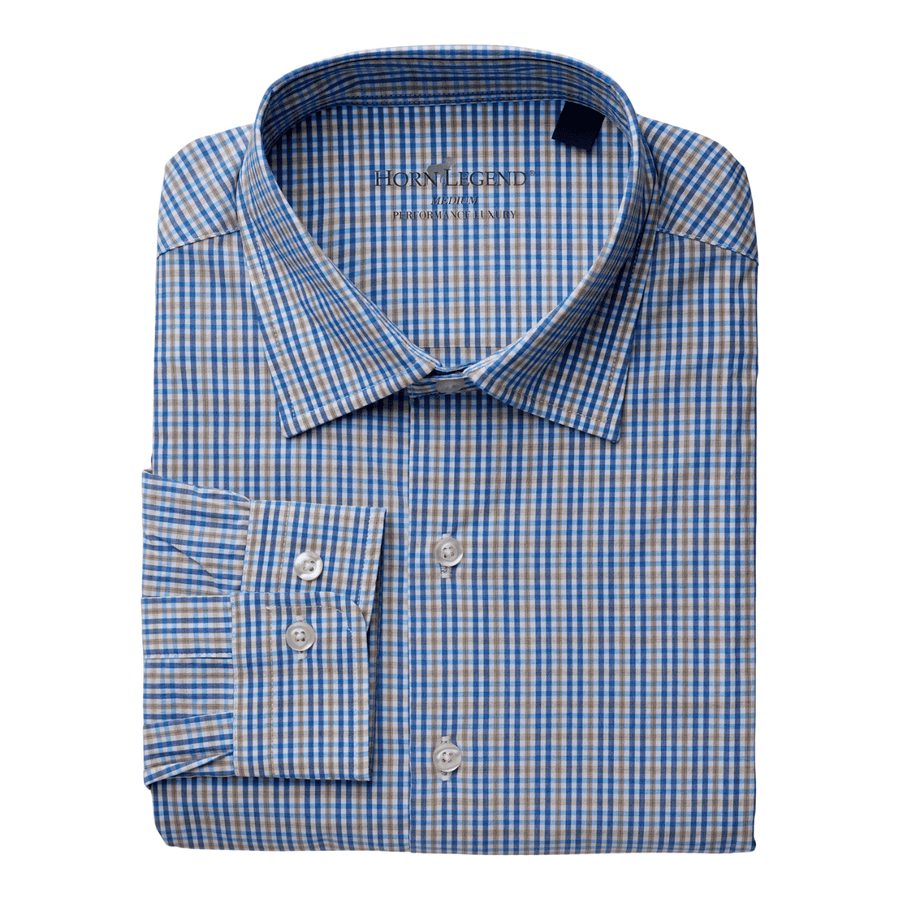Llano Spread Collar Hidden Button Performance Woven - Blue/Gold