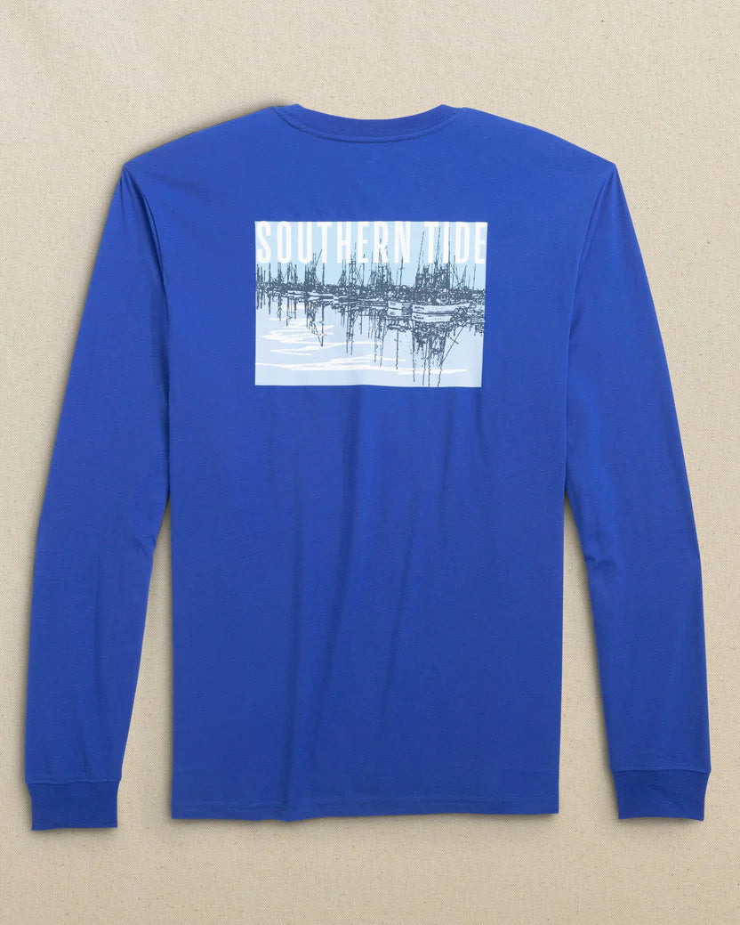 Long Sleeve Marina Boats Tee - Surf Blue