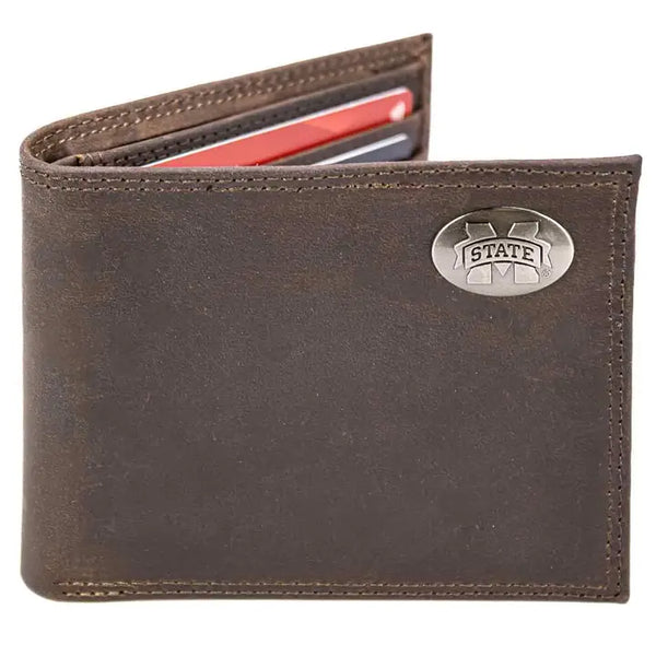 Mississippi State Bulldogs Collegiate Bifold Leather Wallet - Crazyhorse Brown