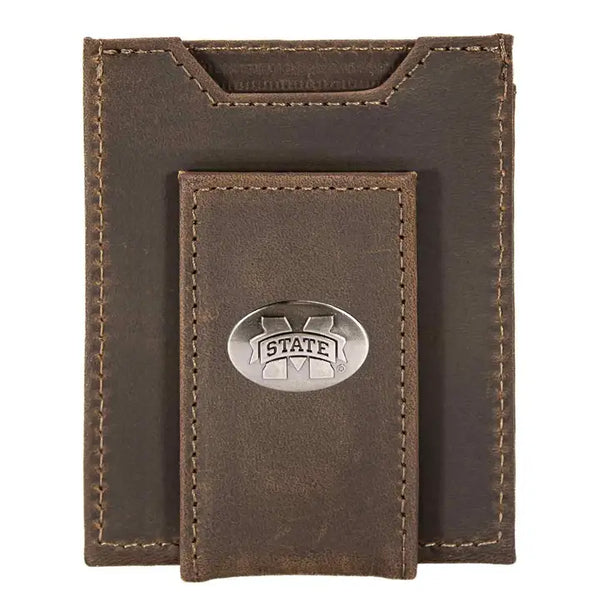 Mississippi State Bulldogs Magnetic Pocket Leather Wallet - Crazyhorse Brown