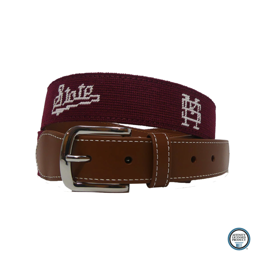 Mississippi State Maroon Needlepoint Belt