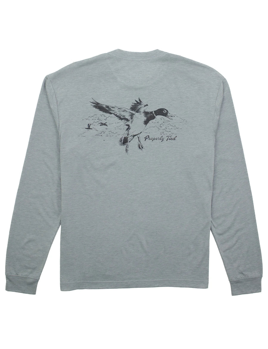Portland Pocket Tee Long Sleeve Flying Mallard - Moss Grey