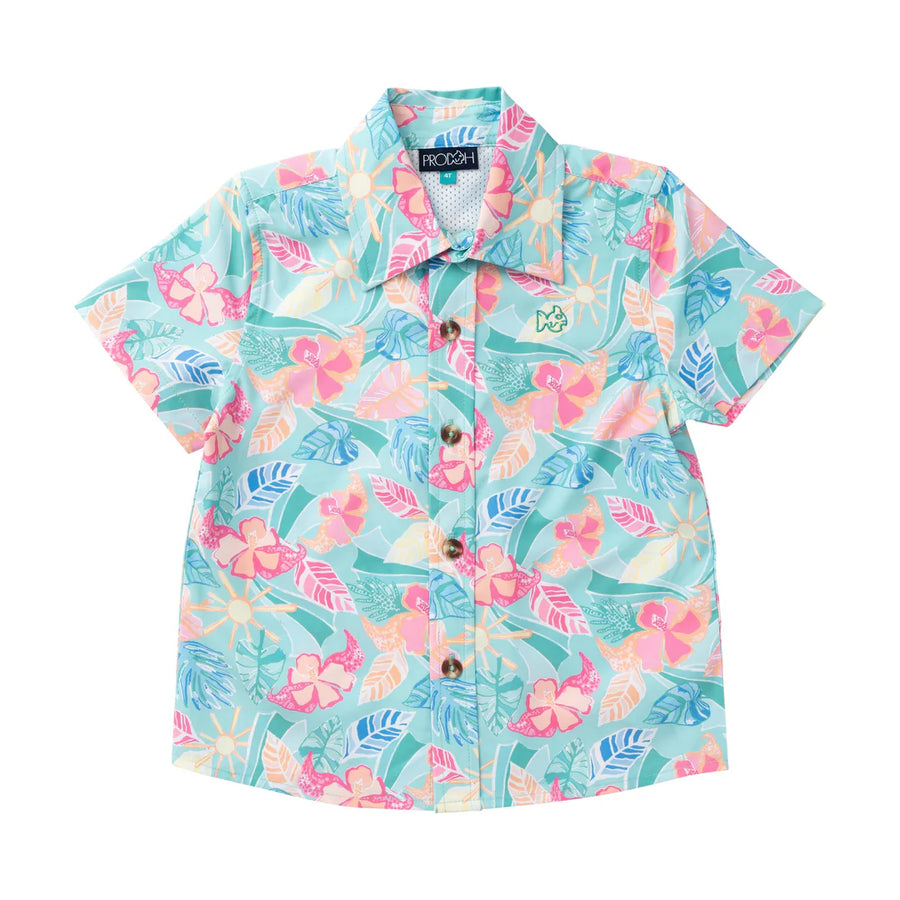 Boys' Short Sleeve Button Down Shirt — Tropical Palm Print
