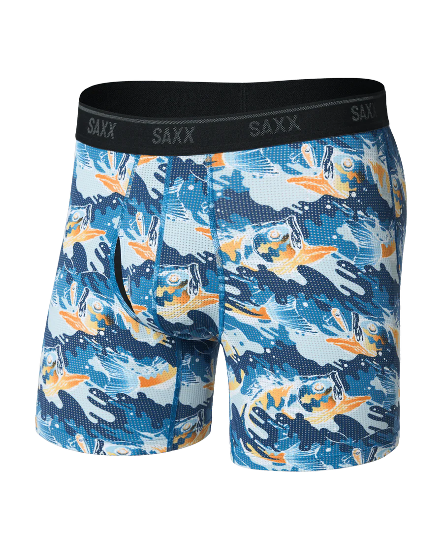 QUEST QUICK-DRY MESH BOXER BRIEF FLY-BIG  MOUTH BASS-BLUE