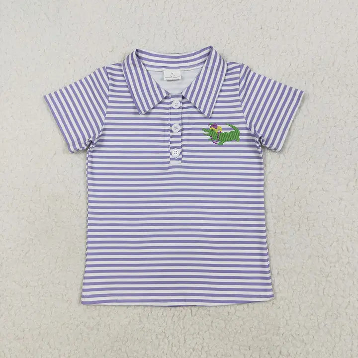 Sibling Baby Boys Mardi Gras Stripes Tee Pullovers Tops - Purple