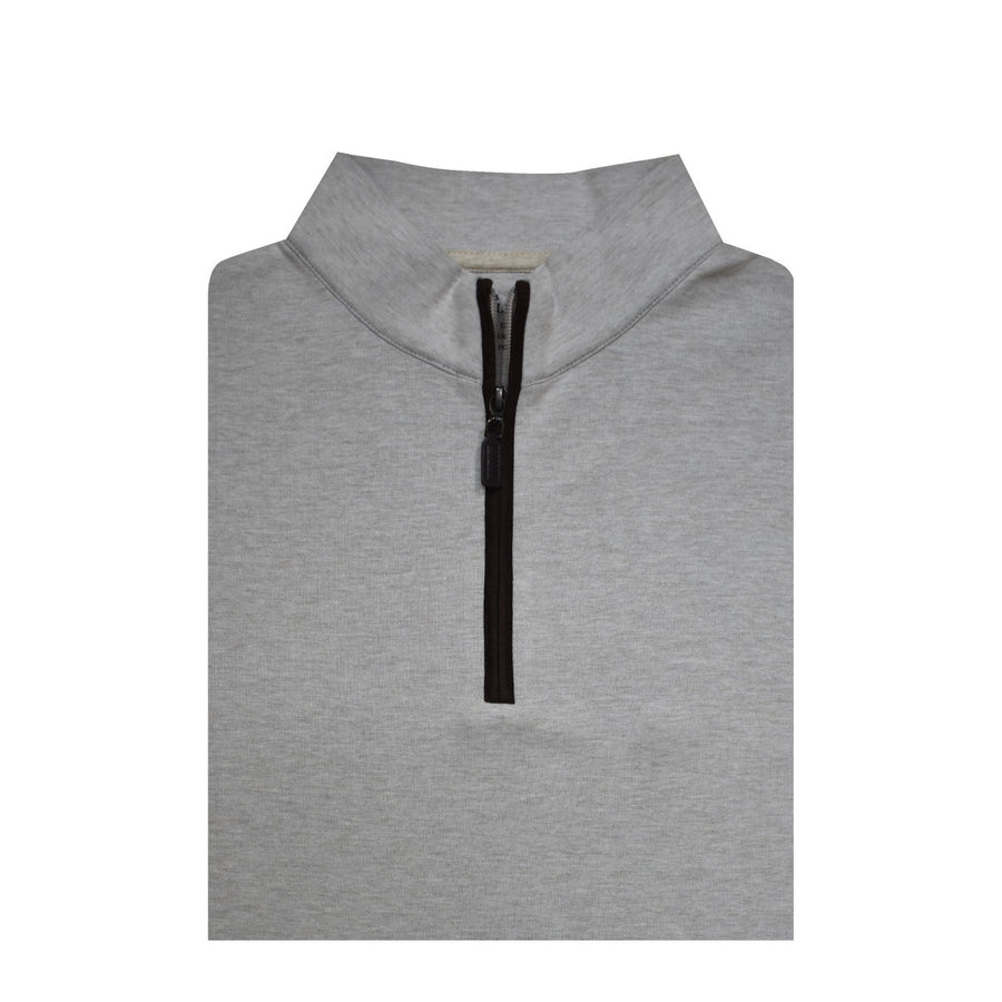 Suede Zip Cotton Pullover - Oatmeal