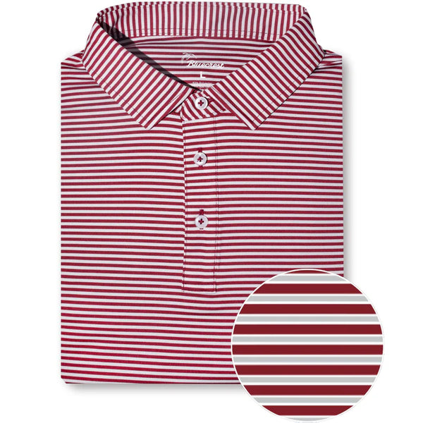 University Stripe Performance Polo - Maroon, Gray, White