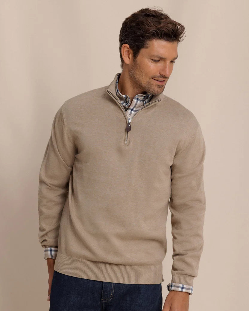 Whitehaven Heather Quarter Zip Sweater - Heather Sandstone Khaki