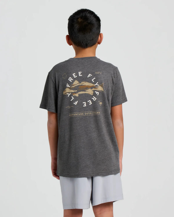 Youth Camo Redfish Tee - Heather Black Sand