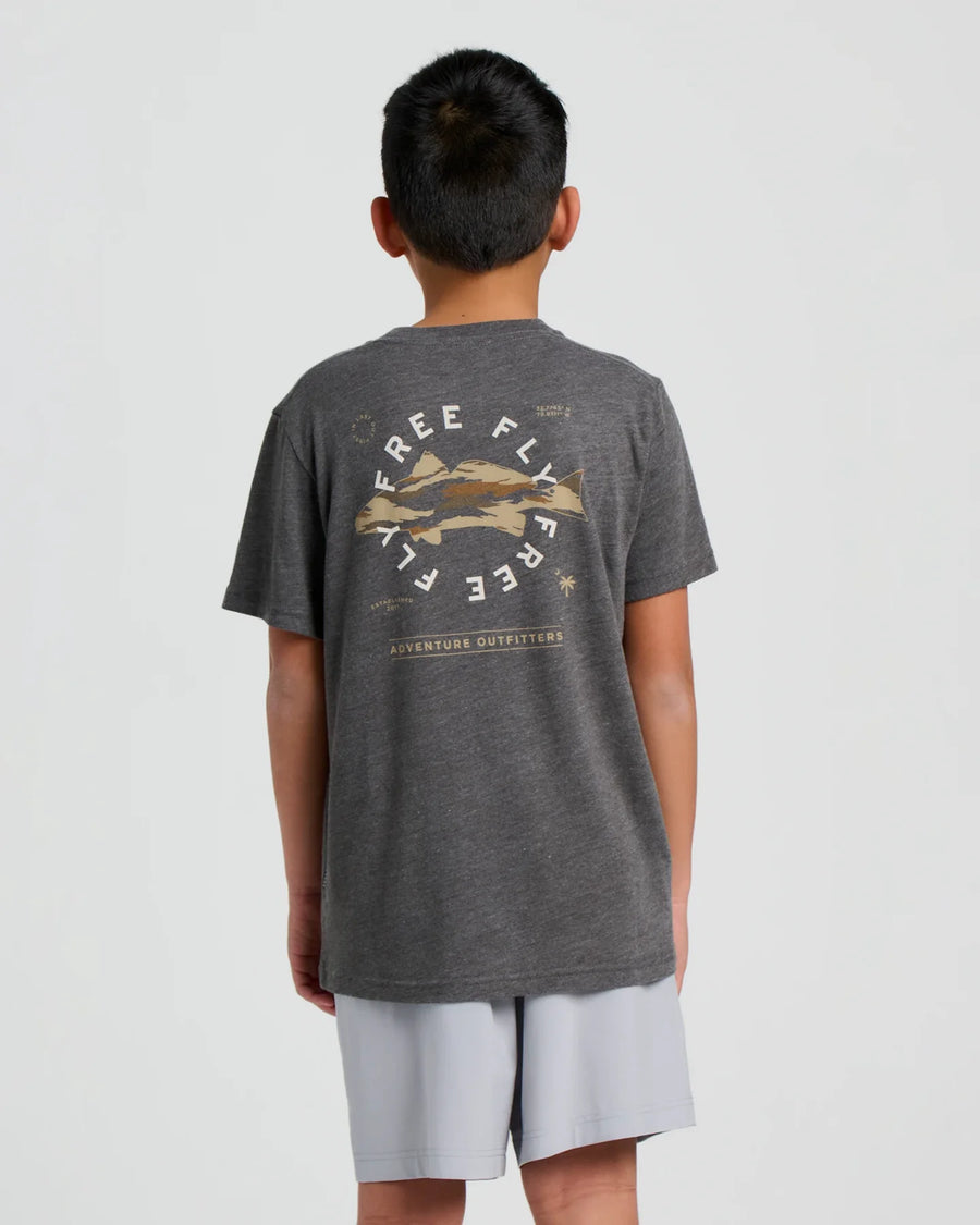 Youth Camo Redfish Tee - Heather Black Sand