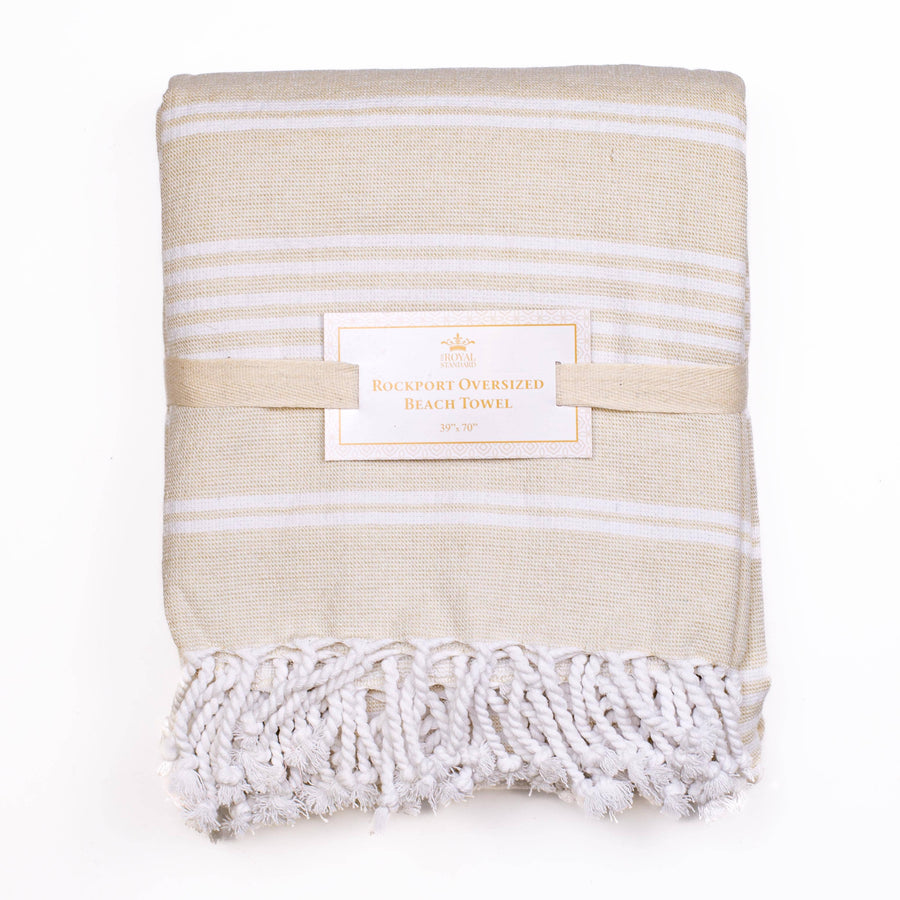 Rockport Oversized Beach Towel   Tan/White     39x70